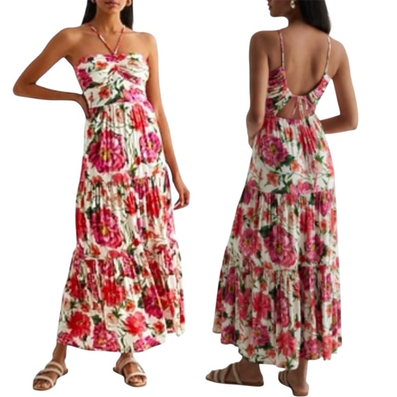 Express Dresses & Skirts - Express floral halter neck open back maxi sun dress L